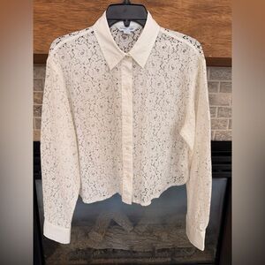 Old Navy Off White Lace Cropped Button Up Blouse